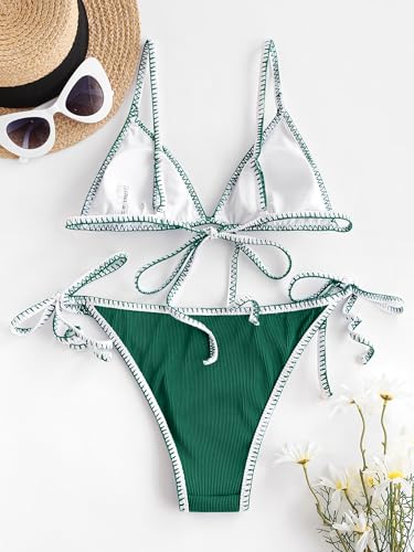 Image of ZAFUL Women's Triangle Bikini Floral String Bikini Set Two Piece Swimsuit Bathing Suits
