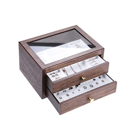 Preisvergleich Produktbild LXJ Double-Layer-Nussbaum-Massivholz Schmuckschatulle Mit Großer Kapazität Aufbewahrungsbox, Schmuck Aufbewahrungsbox, Armband, Ohrringe, Ring, Halskette, 25X20X13CM