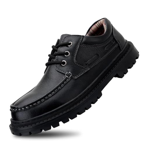 Men's Classic Leather Lug Sole Oxford Shoes Casual Round Toe Chunky Block Heel Lace Up Anti Slip Work Dress Shoes for All Seasons Daily Business Driving