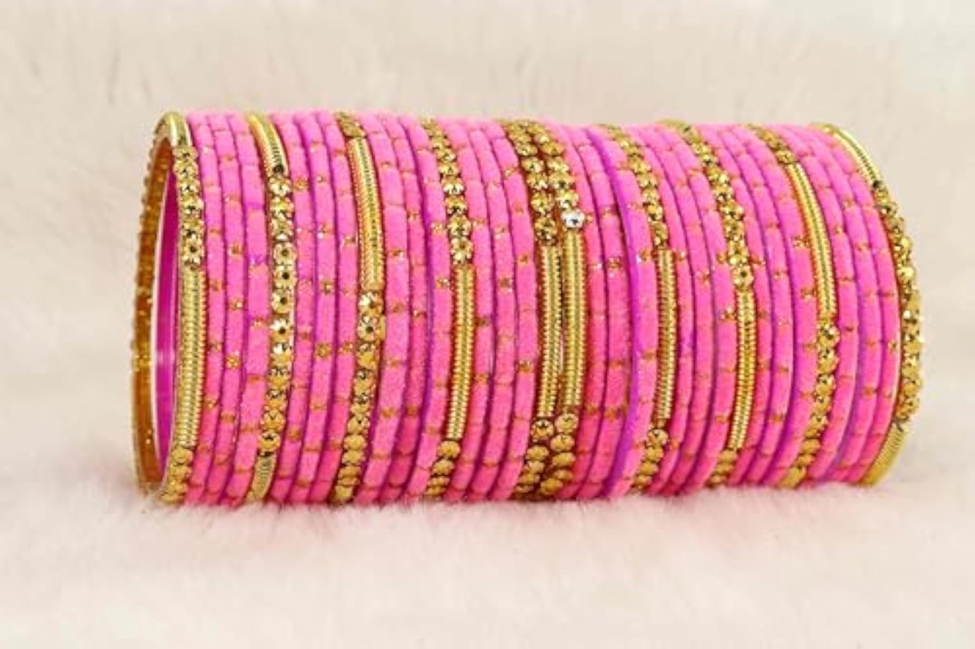 Glass Beads & Polka Dots Velvet Bangles Set, Stylish Chudi Jewellery