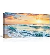 CXHOSTENT Ocean Wave Canvas Wall Art Beach Sunset Pictures Print Seascape Painting Coastal Nature...