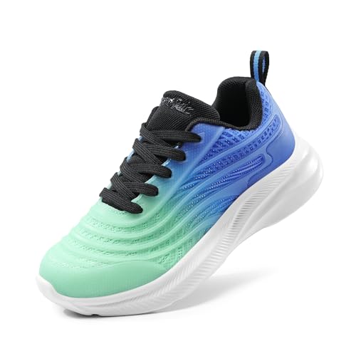 DREAM PAIRS Girls Boys Shoes Kids Lace up Tennis Sparkle Glitter Athletic Running Sneakers 11 Little Kid Light Green/Blue