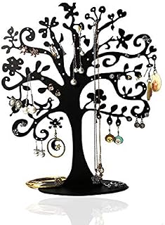 Qktxktzy Tree of Life Earring Tree Stand Holder with 77 Small Holes for Hanging Dangly Earrings Ear Studs, Metal Black Earring Jewellery Organiser, Perfect Gifts for Girls Women Mother