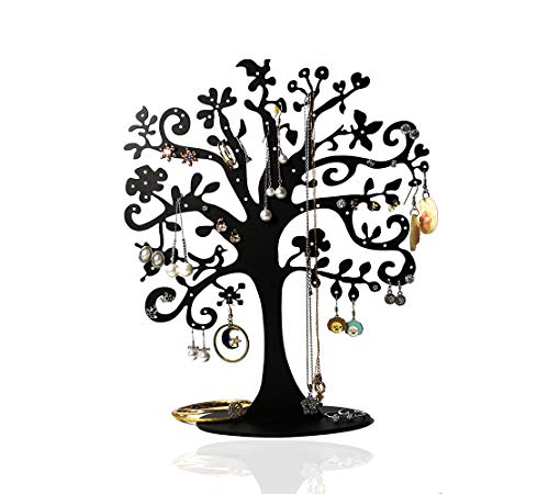 Support en forme d'arbre de vie avec 77 petits trous pour suspendre des boucles d'oreilles pendantes, métal noir, cadeau pour filles