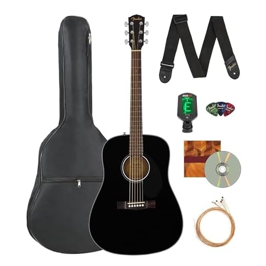 Fender Classic Design Dreadnought Acoustic Guitar - Black Bundle with Gig Bag, Tuner, Strap, Strings, Picks, and Austin Bazaar Instructional DVD
