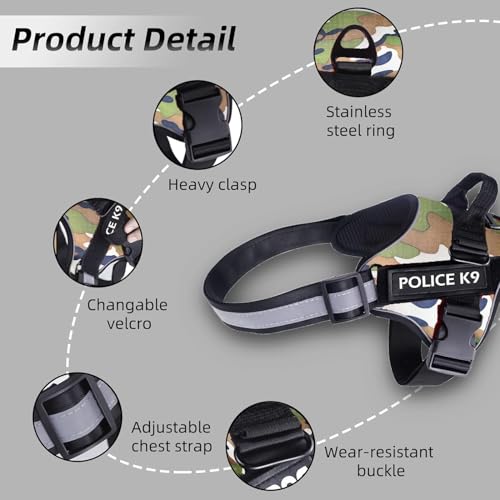 Image of Berlin's Police K9 Dog Harness with Leash, Dog Vest with Handle, Reflective Adjustable No-Pull Harness for Dogs Heavy Duty Nylon, for Training, Patrol, Hiking (Army Green, XL (36Kg Above))