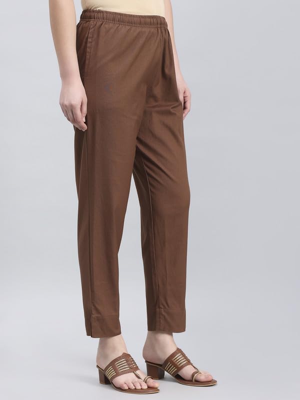 Image of GO COLORS Solid Soft Cotton Printed Pencil Pant for Women | Breathable, Side Pocket