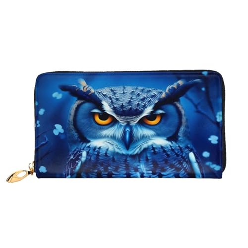 Blue Owl Long Leather Wallet,Large Capacity Soft Pu Leather Purse For Women With Multiple Card Slots Phone Pocket And Zipper Coin Purse Stylish Phone Card Holder Clutch