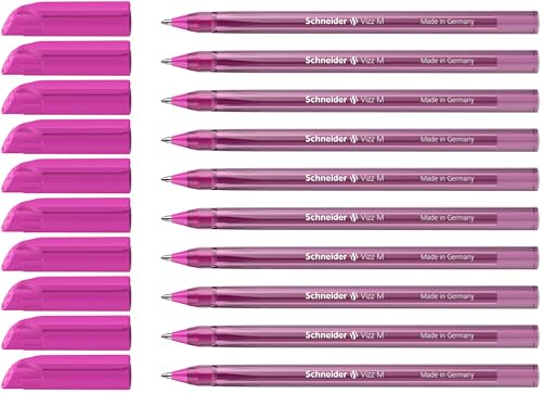 Schneider 10 x Vizz Ballpoint Pen - Easy and Fast Writing - Colour Ink Barrel - Medium Line - Pink - 102209