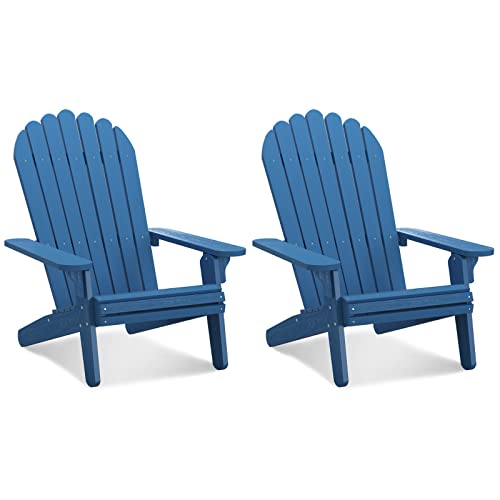 Dwvo Adirondack Chair Set Of 2, Weather Resistant Poly Resin Fire Pits Chair, Wood Grain Polystyrene Outdoor Chairs For Patio Pool Deck Lawn And Garden, Navy Blue #TOP17