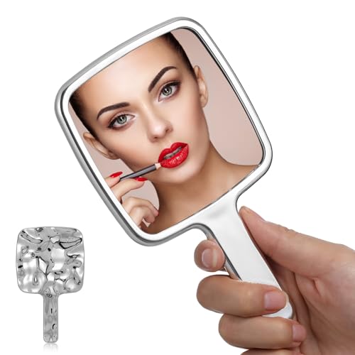 minkissy Portable Handheld Mirror Sliver Square Water Ripples Hand Mirror for Makeup Women Girls Travel (S)