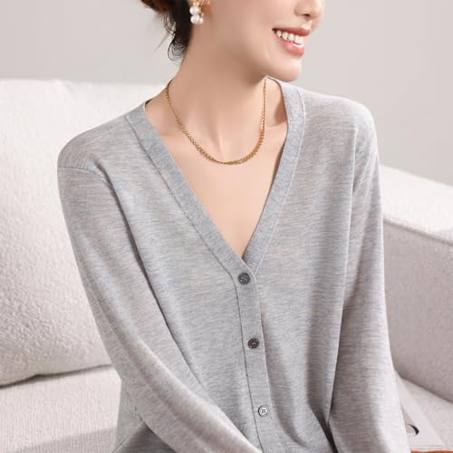 Image of Women's 100% Merino Wool Lightweight V-Neck Cardigan Sweater Button Down Long Sleeve Knitwear Outwear Tops