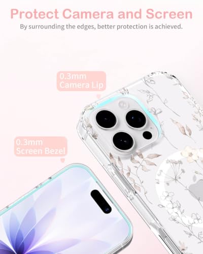 Coque iPhone 16 Pro Max florale compatible Magsafe Feams antichoc mince - 5