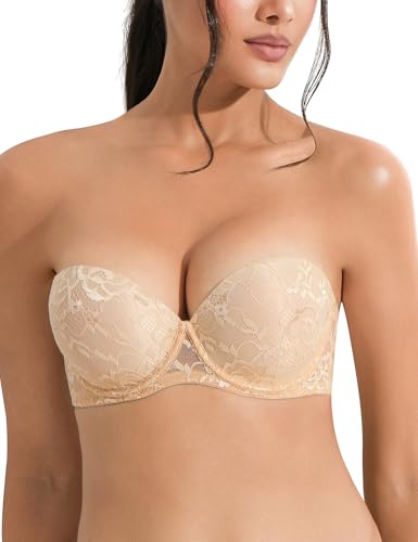 Strapless Bra Push Up Thick Padded Add 2 Cups Underwire Convertible Multiway Bras for Women