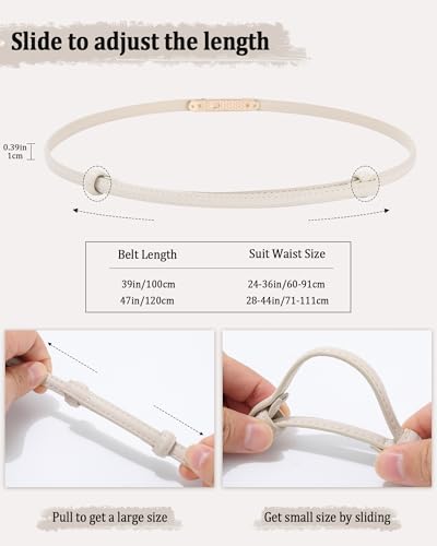 AWAYTR Women Skinny Leather Belt - 2 Pack Adjustable Thin Leather Belt for Jeans Dress with Gold Buckle3