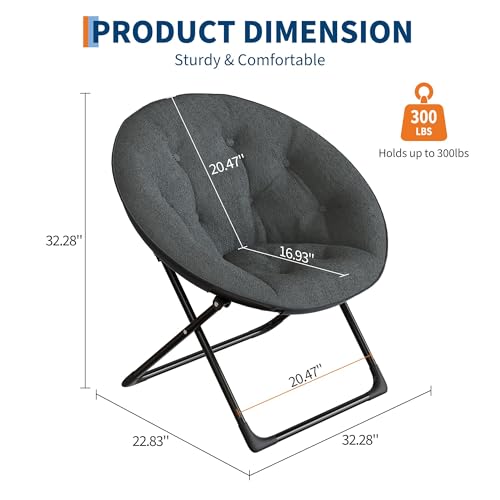 Comfy Saucer Chairs, Folding Reading Lounge Chair, Cozy Faux Fur Living Room Chair with Soft Thick Padded Seat & Metal Frame, Modern Style Bedroom Home for Kids Adults, X-Large, Gray