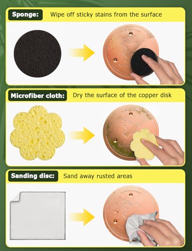Image of Mellbree Bird Bath Copper Disc & Clean Set, 0.6mm Reinforced 99.99% Pure Copper Cleaning Disk with Cleaning sponges Sandpaper and Microfiber Cloths for Cleaning Bird Baths and Bird Bath Disk