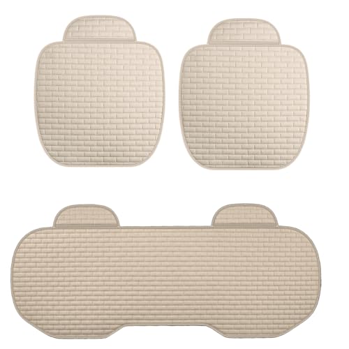 ZQX 車 座布団 収納ポケット付き 四季汎用 リネン風素材 シートクッション 滑り止め 蒸れにくい 3D立体デザイン 運転席 助手席 取り付け簡単 2個座面+後部座席（アイボリー）