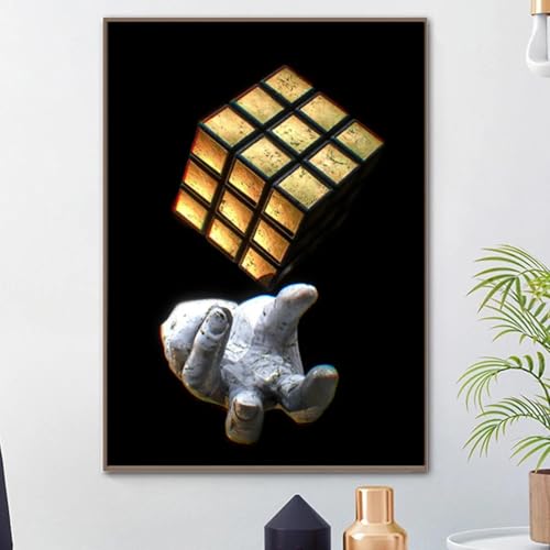 Impression toile Rubik's Cube doré tableau noir vintage salon 60x80