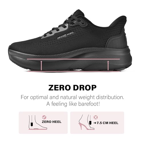 Image of JACKSHIBO Wide Toe Box Shoes Women Slip on Arch Support Sneakers | Running Athletic Walking Tennis Slip in Plantar Fasciitis Orthopedic Ortho Hands Free Shoes Zero Drop Cushion Thick Sole