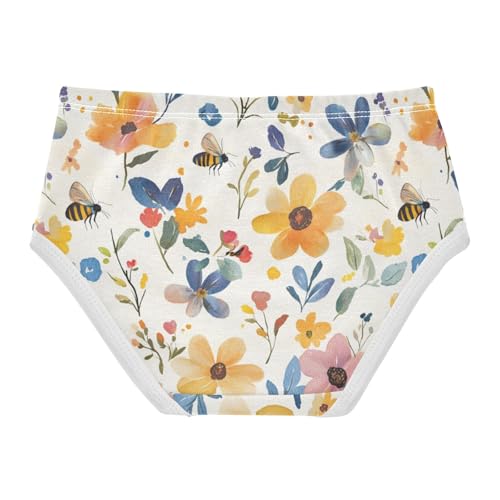 ZZKKO Watercolor Flower Bee Girls Underwear Toddler Panties for Girls Comfort Brief Size 2T-8Y2