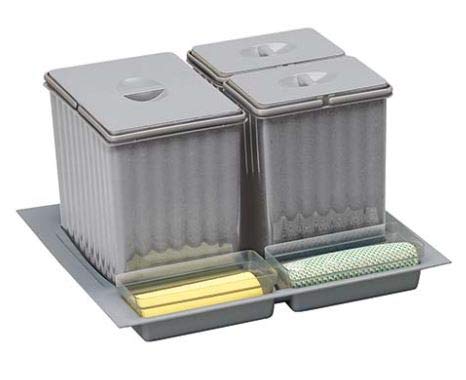 AZERODESIGN - Cubo de Reciclaje para Interior - 1 Cubo de 14L y 2 Cubos de 6,5L - Ancho Módulo 60-25x49x54 cm - Base Recortable en Anchura y Fondo - Color Gris - Material de Plástico PVC