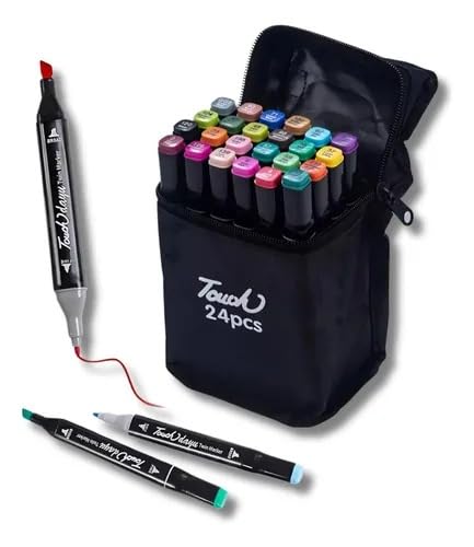 Kit de Canetinhas Boobie Goods, 24 Cores, Ponta Dupla, com Estojo para Colorir, Marcar Texto