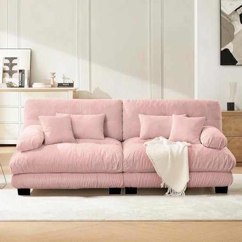 Image of SoarFlash Modern Living Room Velvet Recliner Sofa, Loveseat Sofa for Apartment, Solid Wood Frame, Easy to Install (94.4 inch,Pink)