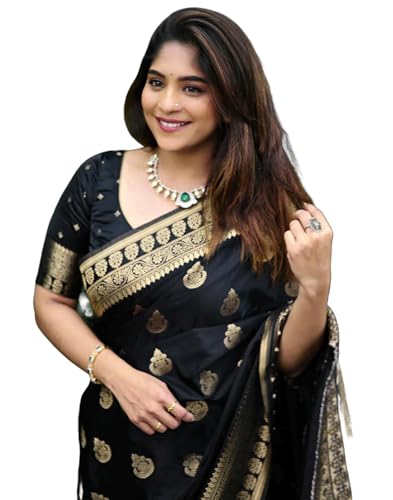 Image of SIRIL Women's Banarasi Kanjivaram Soft Silk Jacquard Saree with Unstitched Blouse Piece