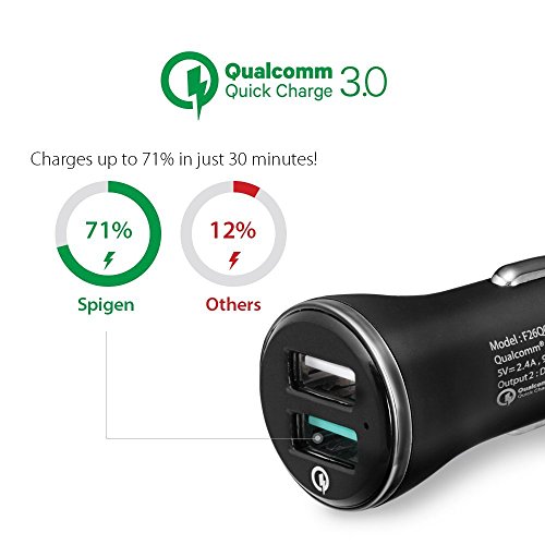 Image of Spigen Total 30w(15w+15w) Car Charger Adapter Dual Port(2 Type-A) for iPhone 17 /16 /15 /14 /13 /12 /11 /X Series, Galaxy S25 /24 /23 & More (F27QC) - Black