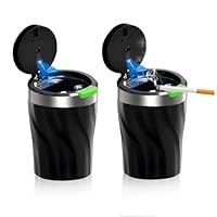 TAIHOBO Aschenbecher Auto, 2 Stück Auto Aschenbecher mit Deckel, Auto Mülleimer mit LED Licht, Aschenbecher für Unterwegs, Tragbarer Edelstahl Automülleimer Großem Fassungsvermögen Abnehmbar