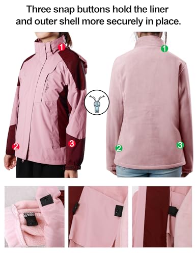 KUTOOK 3 IN 1 Winterjacke Damen Fleecejacke Lang Winter Jacke 3in1 Skijacke Wasserdicht Winddicht Funktionsjacke mit Kapuze Rosa L