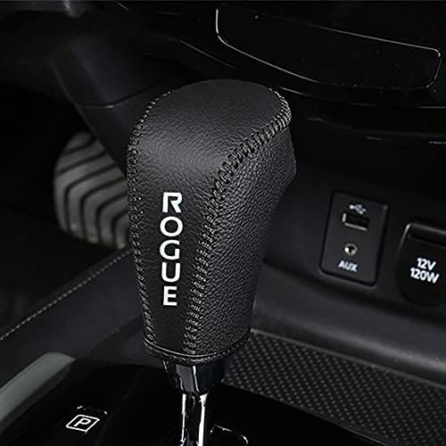 Great-luck Genuine Leather Automatic at Gear Shift Knob Cover Protector Trim,the car Interior Accessories(Black Stitches) for Nissan Rogue Sport(2017 2018 2019 2021) Rogue(2014-2020)
