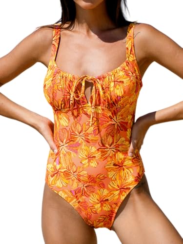 Image of BERLOOK Womens One Piece Swimsuits Floral Push Up Bathing Suit Sexy Tie Slimming Swimsuits for Women Swimwear