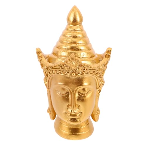 LOGOFUN Resin Buddha Head Sculpture Entryway Zen Meditation Art Sculpture for Living Room Home Desktop Spiritual Gift Supplies - Golden