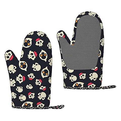 Silicone Oven Gloves Halloween Skeleton Pattern Anti-Scalding Oven Mit Kitchen Glove for Baking & BBQ Cover