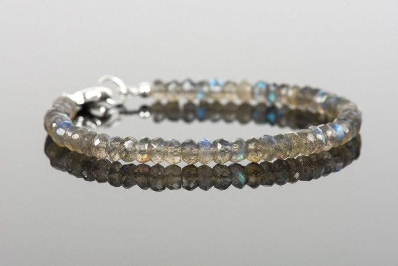 Labradorite Bracelet rondelle faceted 7inch Sterling Silver Stacking Beaded Bracelet, Simple Layering, Dainty Gemstone Bracelet, Fine Jewelry, Minimalist,