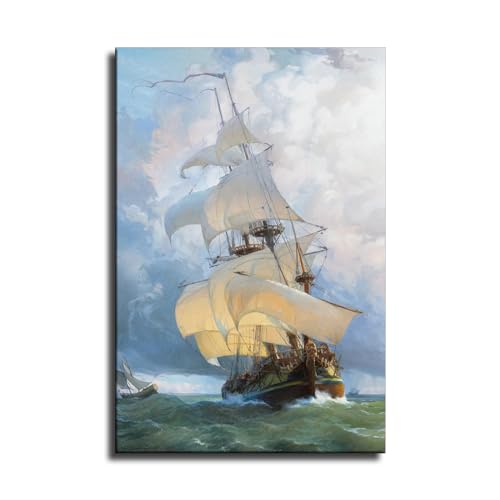 CzqPem Ship in The Stormy Sea - Ocean Poster Canvas Painting Wall Decor Art Aesthetics Modern Living Room Home Decor Gifts (08×10inch Unframed)