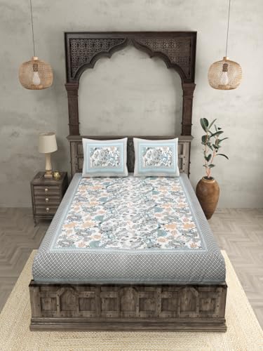 Image of Jaipur Fabric King Size Cotton Bedsheet with 2 Pillow Covers | Soft, Fade Resistant