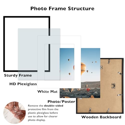 Image of JCJMY 16x20 Picture Frame with 11x14 Mat, Display Photo 11x14 with Mat or 16 x 20 Without Mat, Wall Hanging Large 16 by 20 Poster Frame with Plexiglass, Black