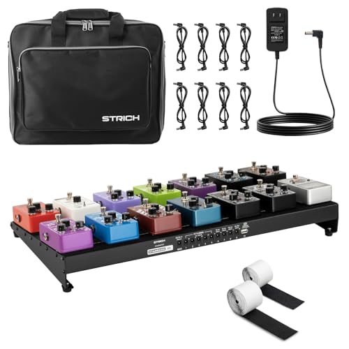 Image of STRICH Guitar Pedalboard with Built-in Power Supply, Pedalboard 22 x 11 Inch, Lightweight, 1.5kg Aluminum Alloy Pedalboard with Pedal Cables, Bag, Strips PB-S22