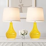 Seealle Modern Ceramic Table Lamps for Night Stands - Bedside Lamps Set of 2 for Nightstand,Yellow Bedroom Lamp for Living Room Cute Desk End Table Office Guest Room Dresser Rocker Swtich