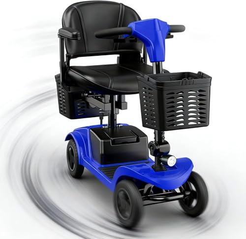 Image of Mobility Scooter,Folding Motorized Scooter,300 lbs Capacity, Equipped with 300W Motor,Removable Battery,Dual Baskets,15 Miles Travel,Suitable for All Terrains (Blue)