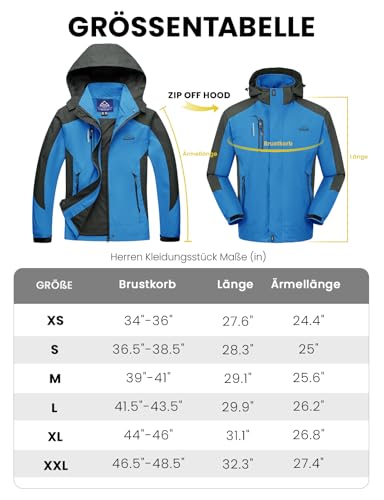 donhobo Herren Outdoor Wanderjacke Wasserabweisend Atmungsaktiv Winddichte Funktionsjacke Leicht Übergangsjacke Trekkingjacke Mäntel mit Abnehmbare Kapuze – Bild 5