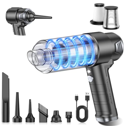 Image of KMM Handheld Car Vacuum Cleaner, 10000PA Vacuum Cleaner & Air Duster, 120W High Power Hand Held Vacuum Cordless, Portable Vacuum Rechargeable with Multi-Nozzles & LED Light for Car, Home, Pet, Office