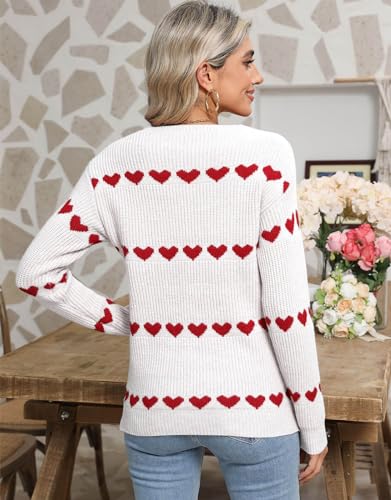 Image of Alsol Lamesa Women's Fall Pullover Sweaters Cute Hearts Long Sleeve Crewneck Casual Knitted Sweaters, X-Large