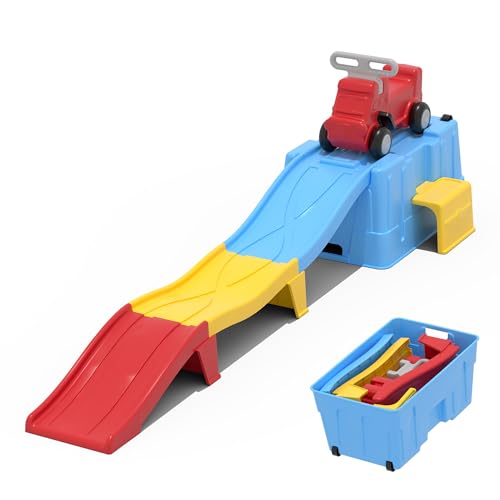 Image of HAPPYMATY Up & Down Roller Coaster,Kids Ride On Toy,Toddler Push Car with Assembled Race Track & Storage Base Box, Indoor Outdoor Playset