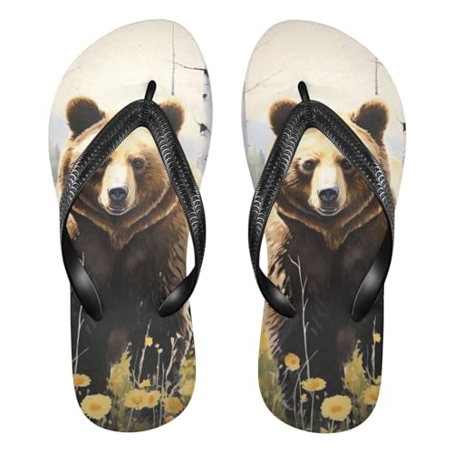 Brown Bear Flower Flip Flop Beach Summer Casual Sandal for Women & Men Shower Shoes 20857325