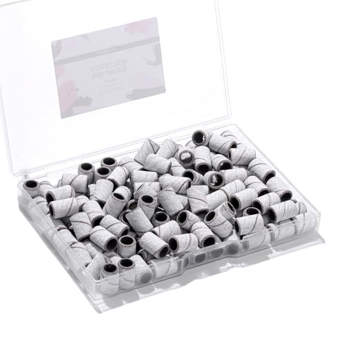 Makartt Bandas de arena para taladro de uñas, 100 unidades de bandas de arena para brocas de perforación, #180 granos medianos para uñas acrílicas, eliminación y modelado, mejora más gruesa y duradera