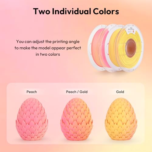 Image of AMOLEN Matte PLA 3D Printer Filament, Dual Color Peach Gold PLA Filament 1.75mm Smooth Finish Color Change 3D Printing Filament 1.75mm, 1KG /2.2lb